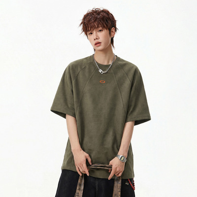 RST美式复古麂皮绒分割短袖T恤