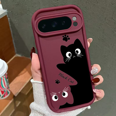 黑白颠倒猫10pro适用谷歌Google Pixel 9 Pro XL手机壳8A保护套7天眼阶纯色 跨境