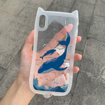 猫耳朵16pro适用苹果15手机壳iPhone14pro透明13/11promax保护套16个性潮跨境17  深海鲸鱼
