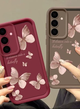 梦幻蝴蝶英文s25plus s26防摔s23ultra适用三星Galaxy A55手机壳欧美A52S冷淡风A73全包A72软s21FE