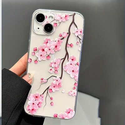 樱花花枝16pro适用苹果15手机壳iPhone14pro创意13/11promax保护套16个性潮跨境17透明壳