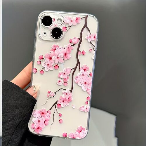 樱花花枝16pro适用苹果15手机壳iPhone14pro创意13/11promax保护套16个性潮跨境17透明壳