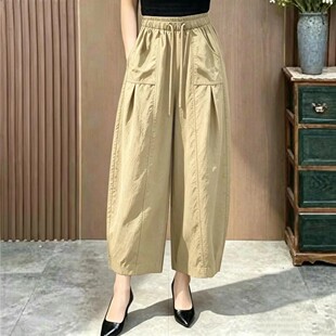 舒禾中年服饰洋气休闲裤女新款大码女裤宽松小个子九分弯刀阔腿裤