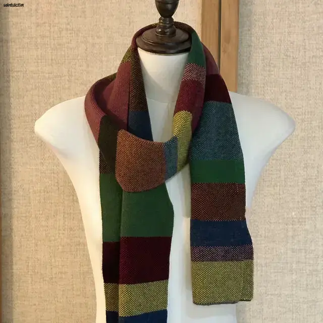 星盛百惠彩虹方糖时尚经典多色条纹纯绵羊毛围巾男女通用冬季青年
