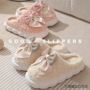 女士室内家居情侣厚底毛绒月子拖鞋 踩屎感棉拖鞋 秋女冬季 2026新款