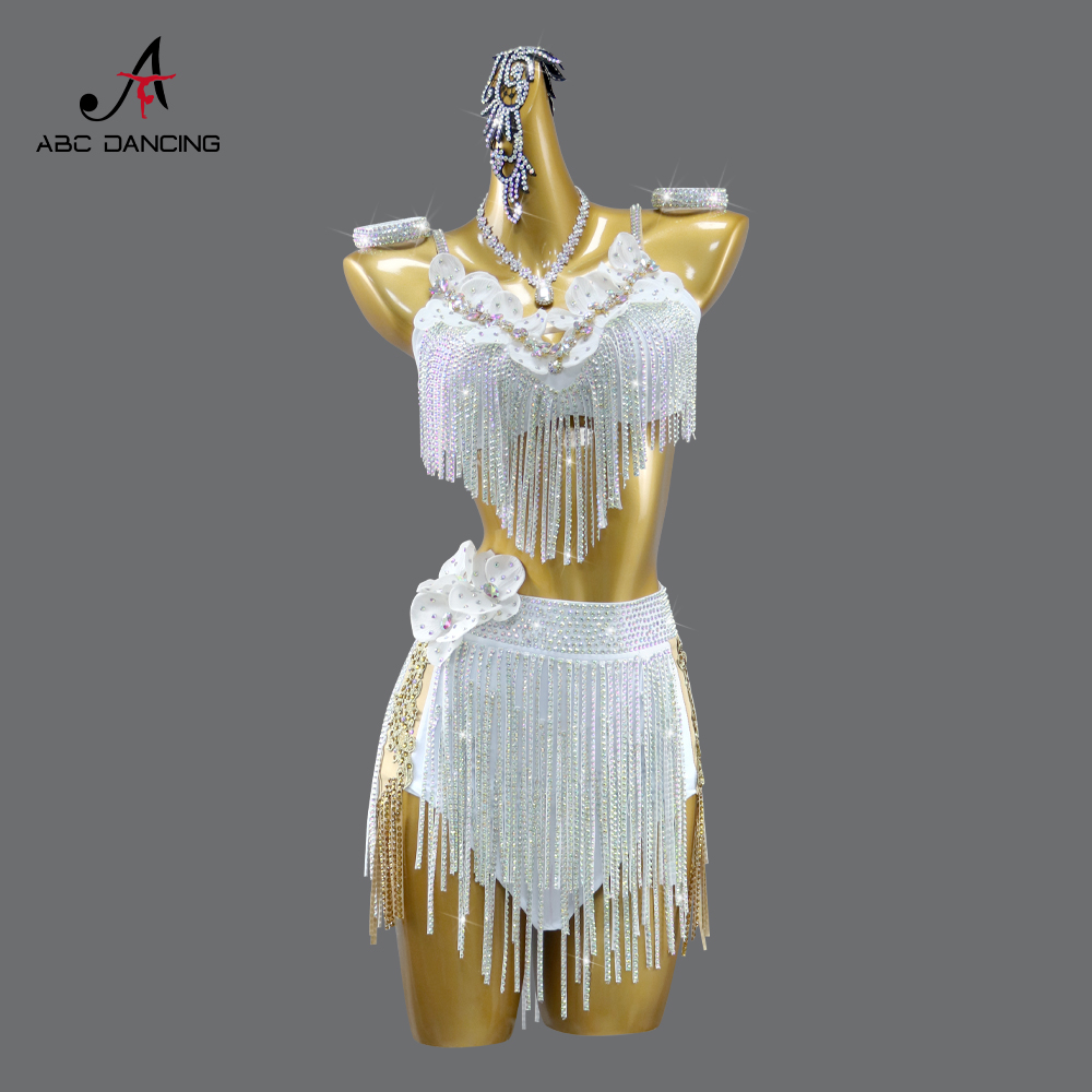 2025新款白色拉丁舞裙专业舞蹈比赛演出花服高级黑池规定桑巴solo