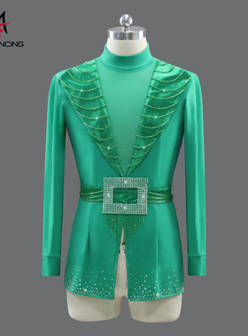 新款2025绿色男士拉丁舞服装专业成人儿童款比赛演出高级黑池花服