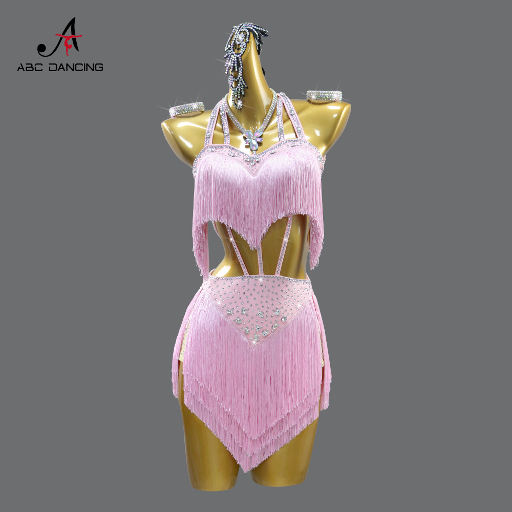 ABCDancing专业粉色拉丁舞黑花服