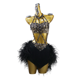 2026新款黑羽毛拉丁舞比赛表演出服专业高级黑池舞蹈花服成人儿童