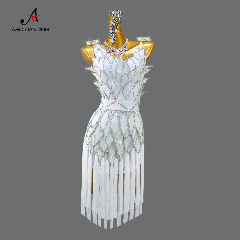 2026新款白色专业拉丁舞比赛服装高级表演流苏连衣裙性感花服solo