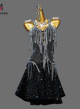 2025新款拉丁舞比赛表演服装女成人黑色伦巴专业高档黑池艺考舞裙