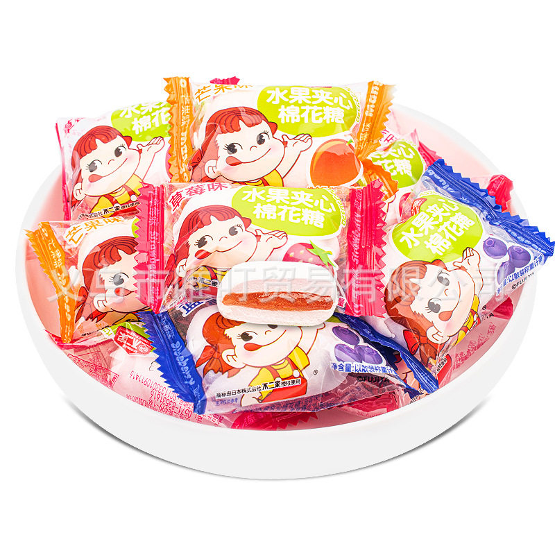 不二家水果味夹心棉花糖散装300g多口味儿童休闲零食糖果