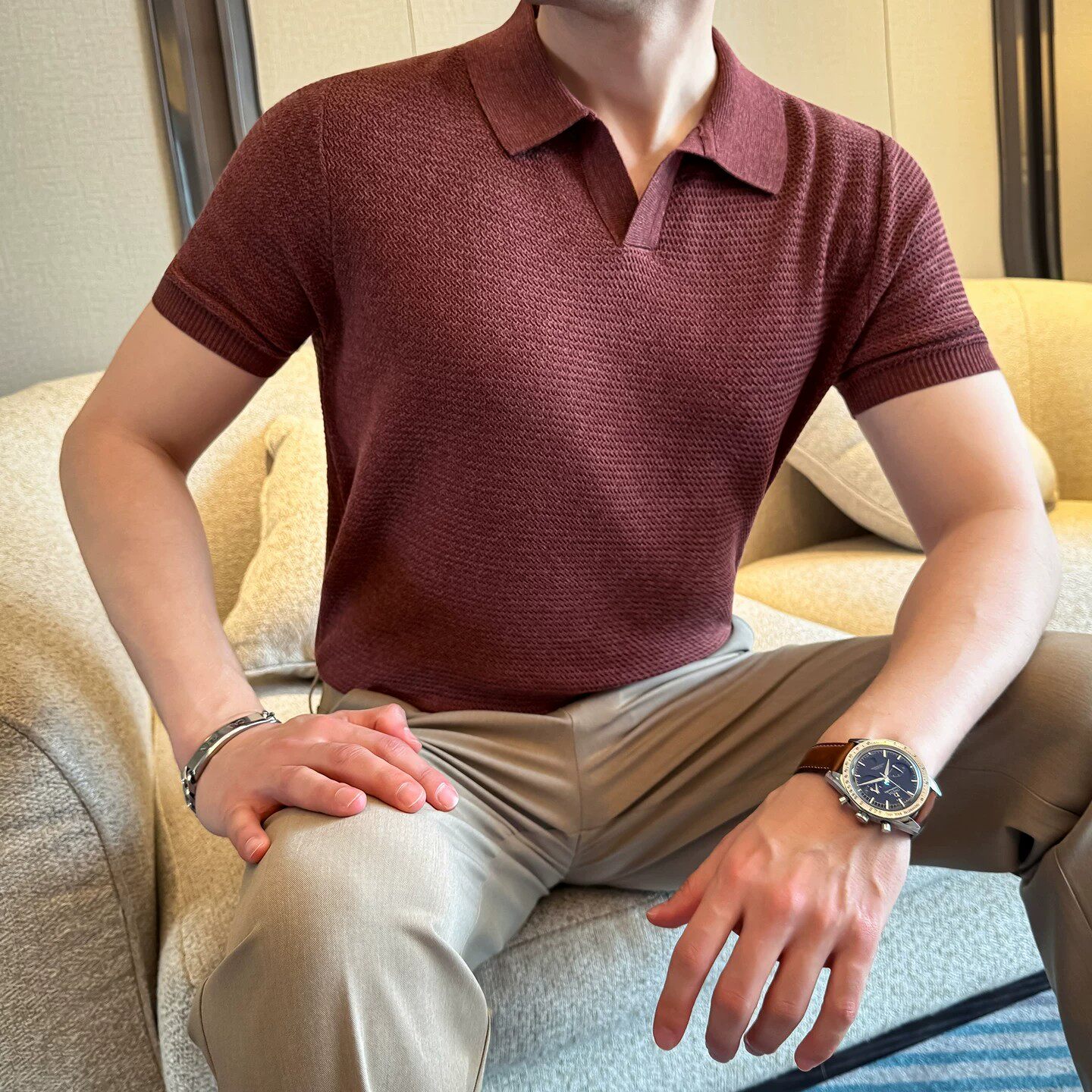 老钱风短袖针织Polo衫男薄款翻领T恤休闲潮流帅气半袖上衣高级感
