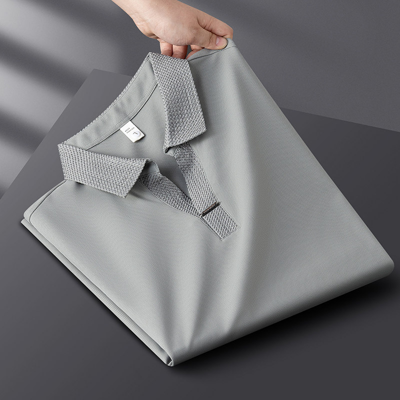 新款古巴领V领polo衫2025夏季男短袖休闲修身免烫冰丝无痕翻领t恤