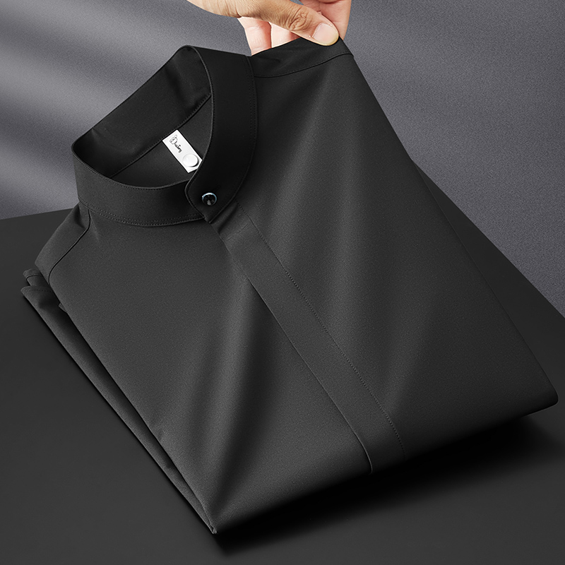 早秋高级感立领男士衬衫韩版帅气修身免烫抗皱休闲长袖衬衣男装潮