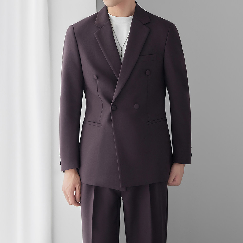 春秋季韩版修身纯色西装轻熟风潮流休闲痞帅男装双排扣西服单件男,男装,商务正装西服,淘宝优惠券,粉丝福利购,淘宝优惠卷