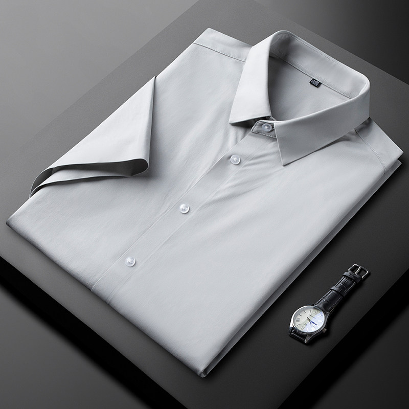 高级感纯色翻领衬衫男短袖2026新款夏季薄款商务休闲正装免烫衬衣