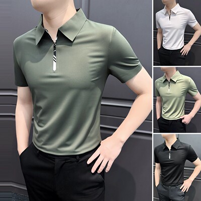 半拉链冰丝速干男士短袖Polo衫