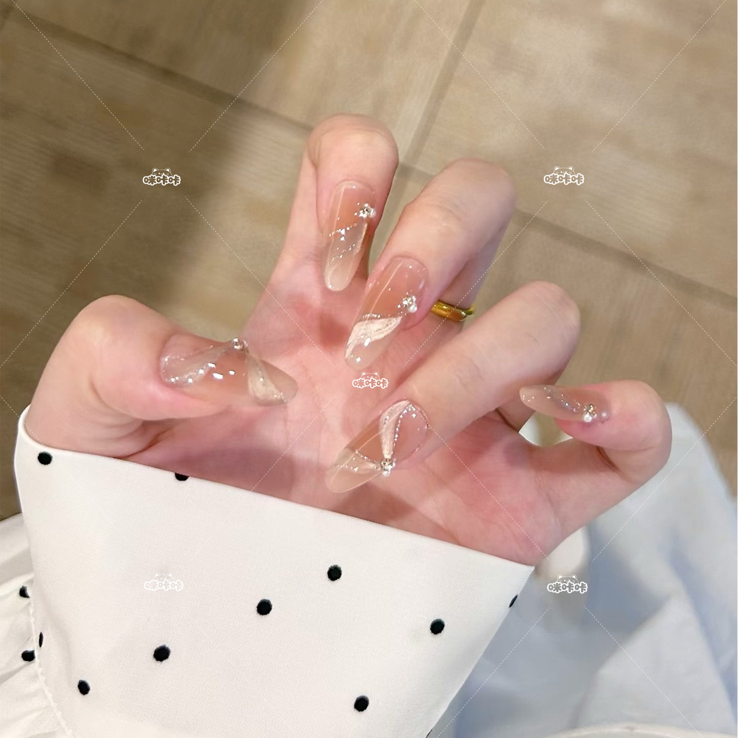 茶棕飘带气质显白裸色氛围感仙女美甲手工定制穿戴甲防水可拆卸,彩妆/香水/美妆工具,穿戴甲/甲片,淘宝优惠券,粉丝福利购,淘宝优惠卷