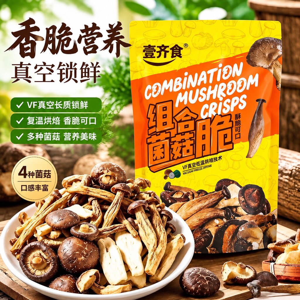 黑松露什锦蘑菇菌菇脆碎块即食果蔬脆片香菇酥脆脱水蔬菜干零食