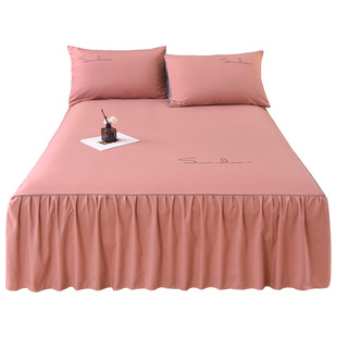 床单保护套防尘螨床罩 轻奢磨毛单件床裙简约绣花1.5m1.8防滑四季