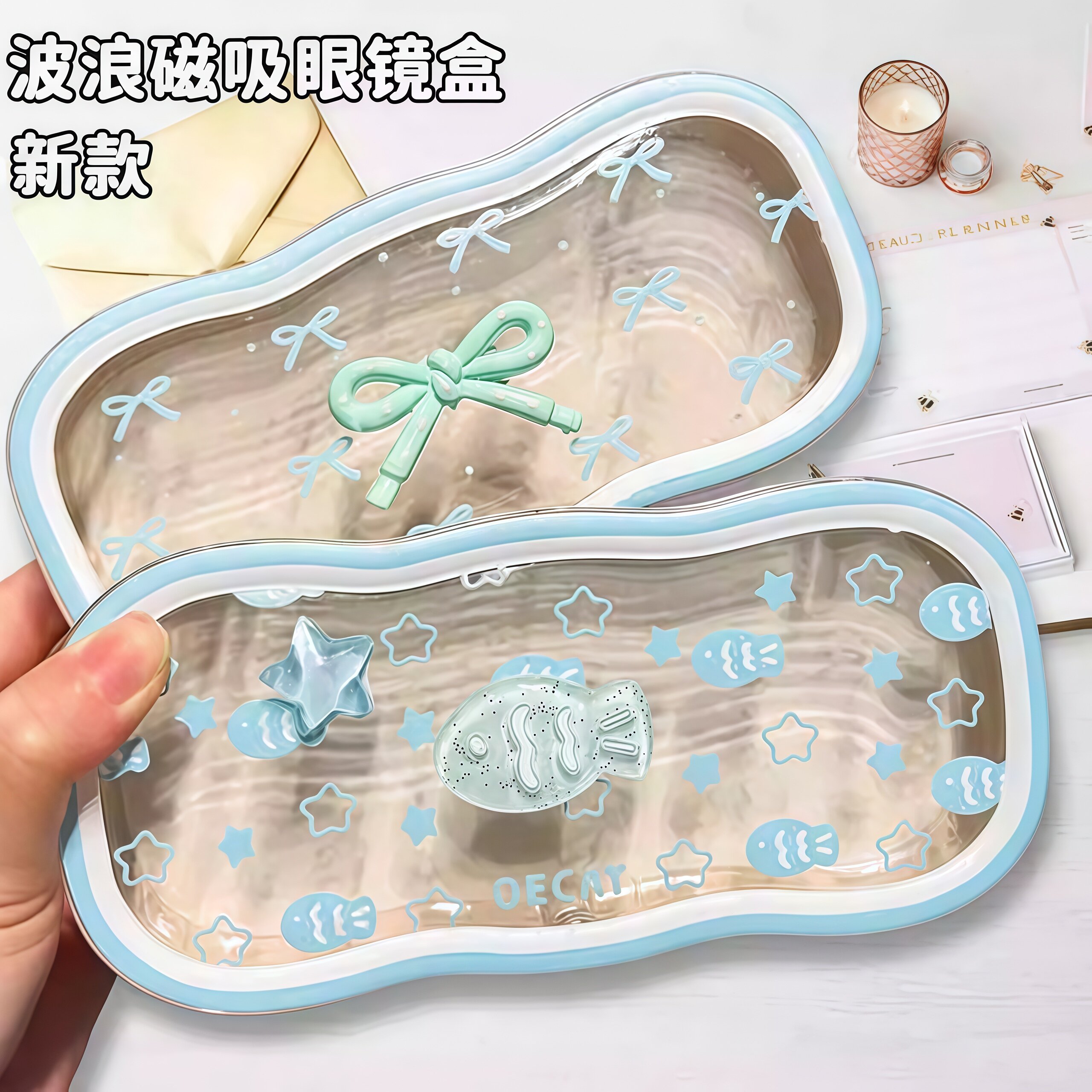 ins少女心韩国可爱郁金香女学生眼镜盒透明便携式高颜值抗压