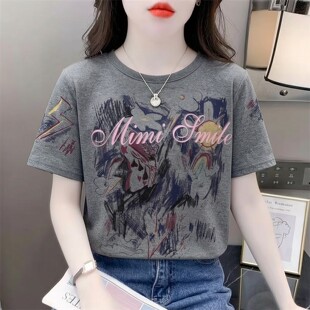 爆款 时尚 印花短袖 体恤2026新款 百搭上衣ins T恤女宽松纯棉半袖 夏季