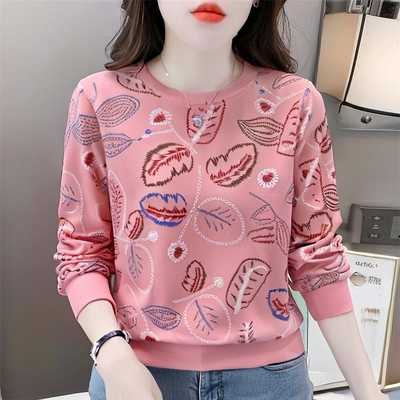 初秋绝美印花圆领卫衣女显瘦上衣