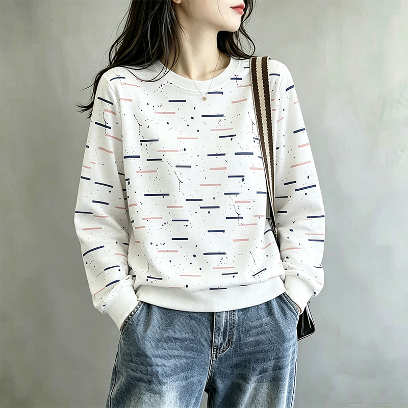 白色简约文艺圆领卫衣女春秋慵懒风宽松休闲套头衫外穿长袖上衣服
