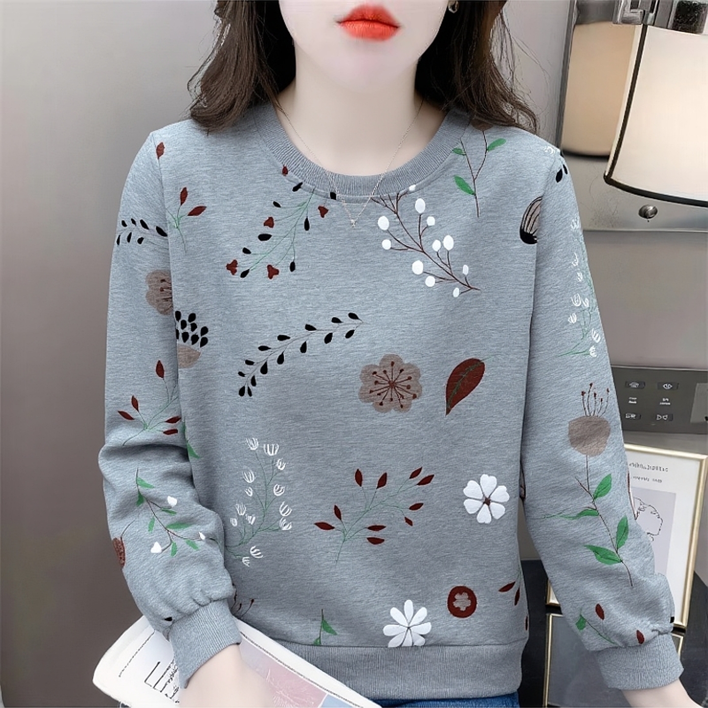 秋装欧货慵懒风宽松圆领卫衣女