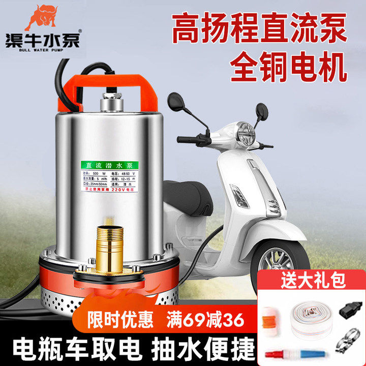 电动电瓶车专用直流潜水泵48v60v72v小型家用农用浇菜灌溉抽水泵
