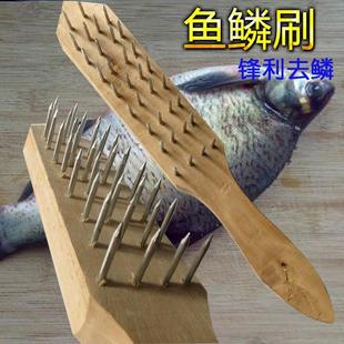 加厚木柄钢钉刷鱼鳞刷不锈钢丝刮鳞器清洁除锈刷除鳞刨工具家用