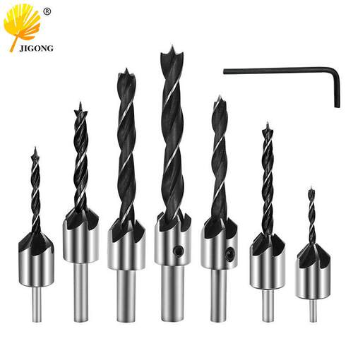 4pcs/7pcs三尖木工沉头钻扩孔钻头木工倒角器导向钻速钢钻头