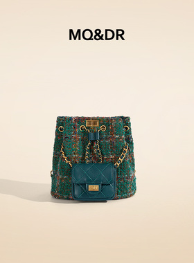 MQ&DR【绿野仙踪】小众设计秋冬小香风绿色呢子百搭菱格双肩包