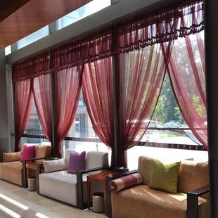 国风窗帘 新中式柔软垂感纱帘 暗红色客厅餐厅酒红色透光窗纱