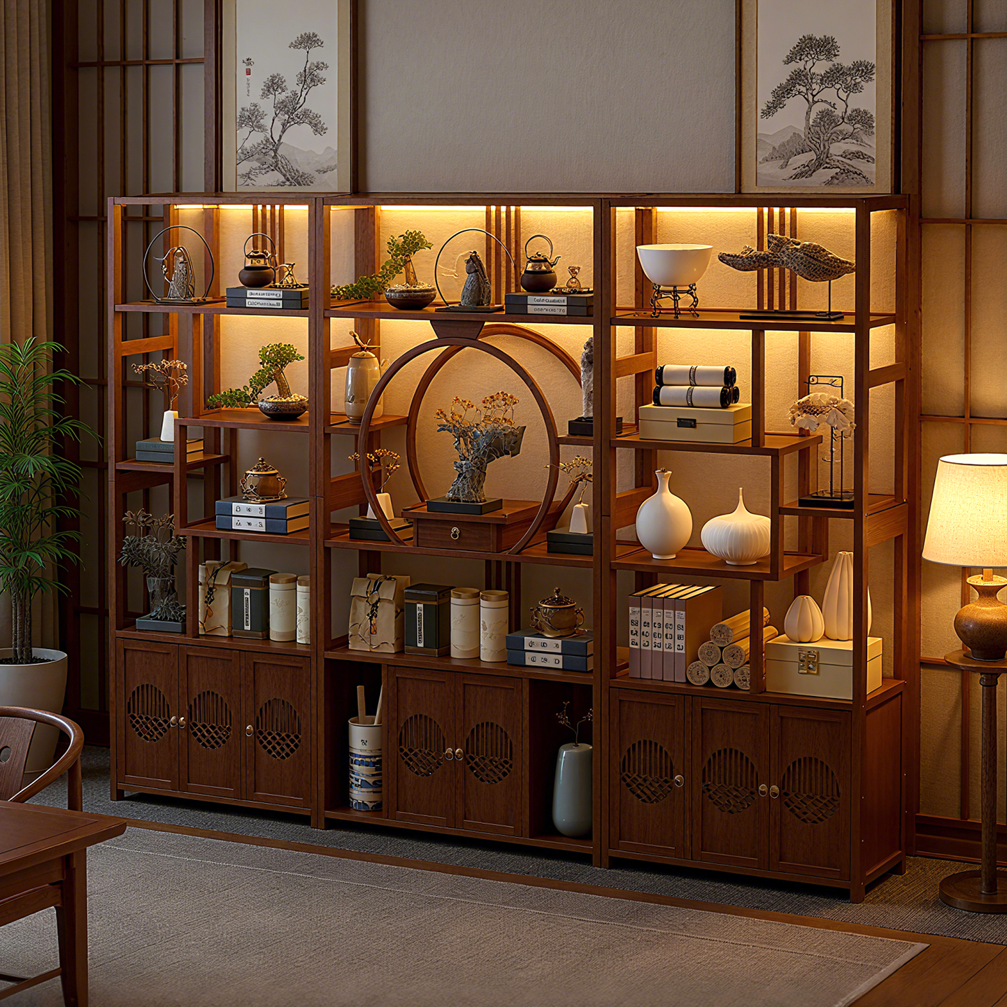 中式多宝阁茶具收纳柜