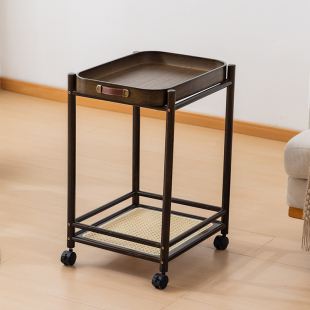 可移动茶几藤编小推车沙发侧边柜麻将桌茶水架棋牌室烟灰缸置物架