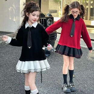 女童学院风连衣裙春秋款休闲时尚中大童小香风蓬蓬裙春季儿童装潮