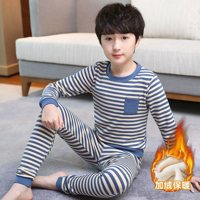 儿童秋冬季纯棉加绒男童内衣套装秋衣秋裤男孩保暖打底衫冬款内搭