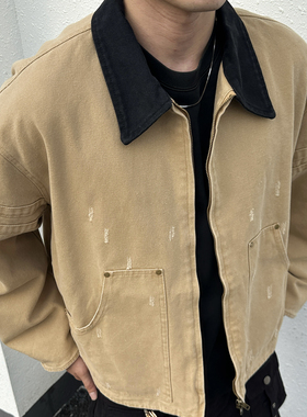 EXTM美式复古帆布水洗高街工装夹克男女巴恩风cleanfit短款外套秋