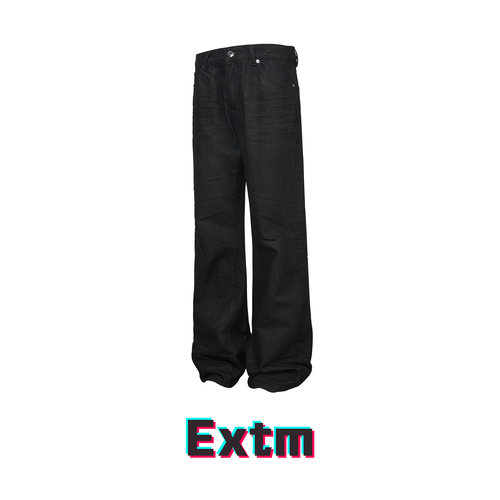 EXTM美式街头刷蜡原色直筒牛仔裤