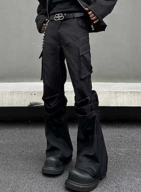 EXTM美式高街口袋褶皱微喇西裤男女cleanfit宽松高级感通勤休闲裤