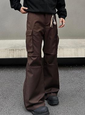 EXTM美式复古高街vibe多口袋褶皱伞兵工装裤潮直筒微喇休闲长裤子