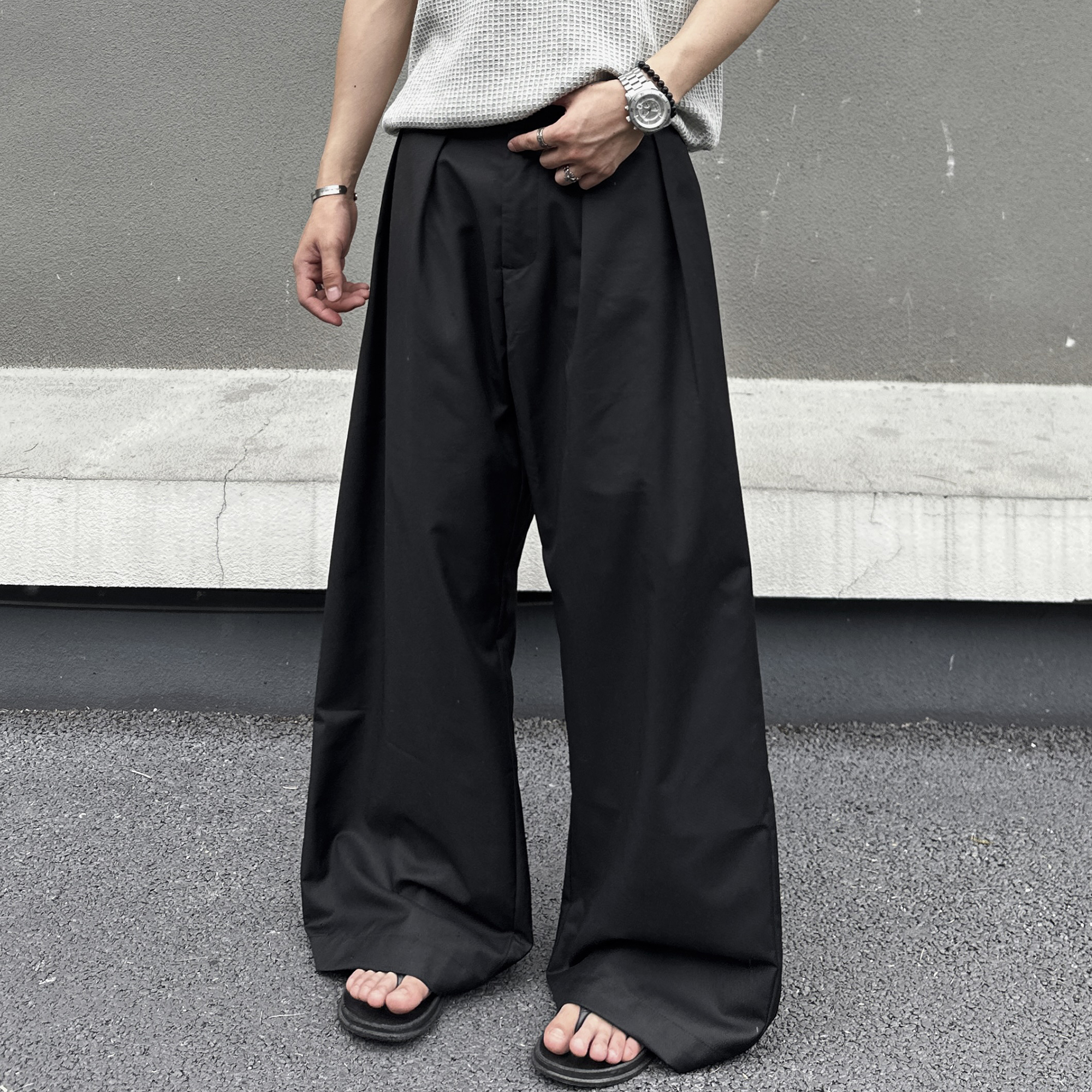 cleanfit垂坠感宽松弯刀西裤