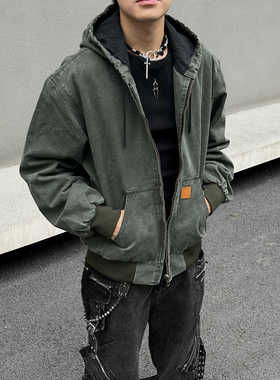 EXTM美式复古水洗做旧底特律工装夹克男街头潮牌cleanfit棉衣外套