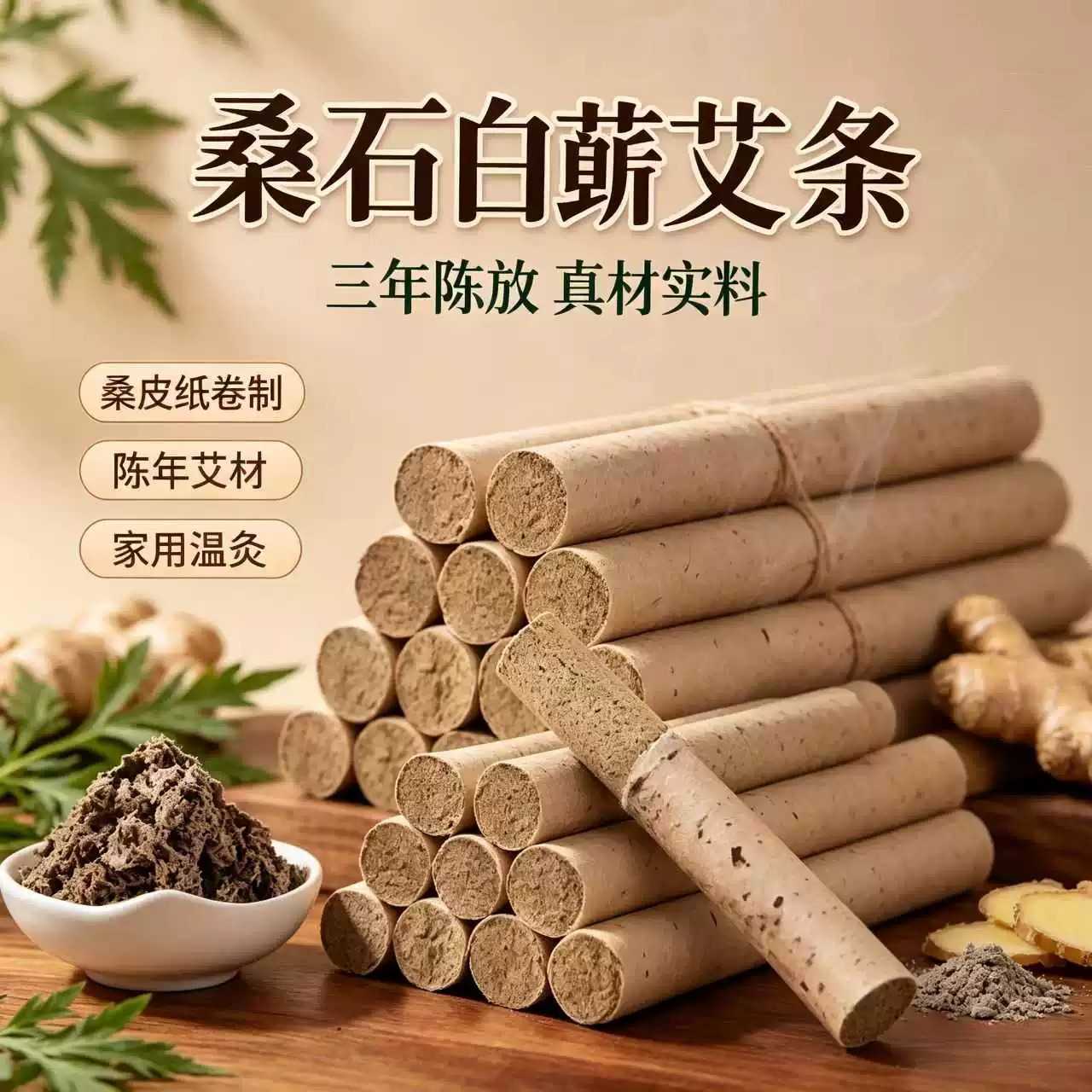 石磨绒三年手工艾条艾柱艾灸绒条