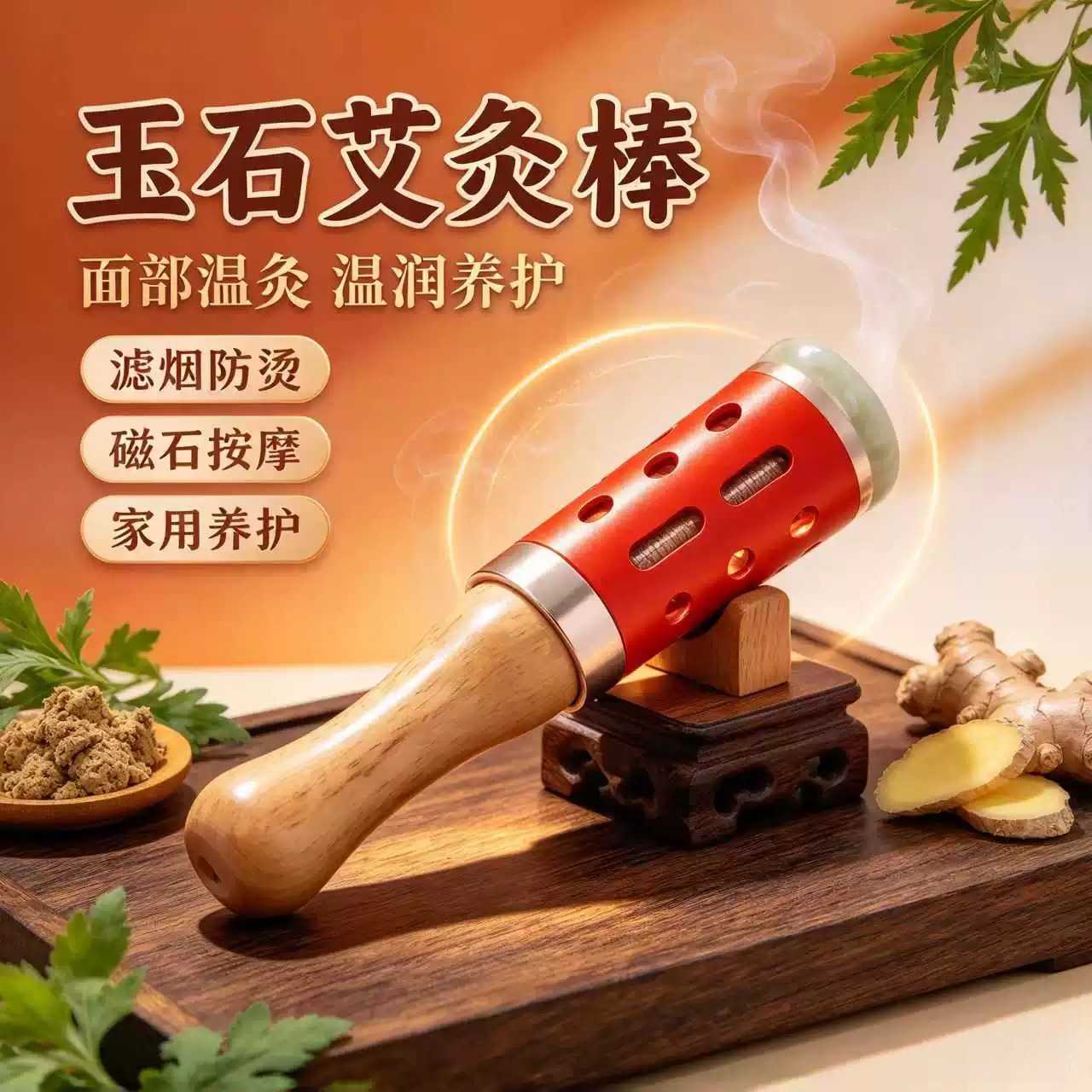 面部桃花灸艾灸棒手握滚动式随身