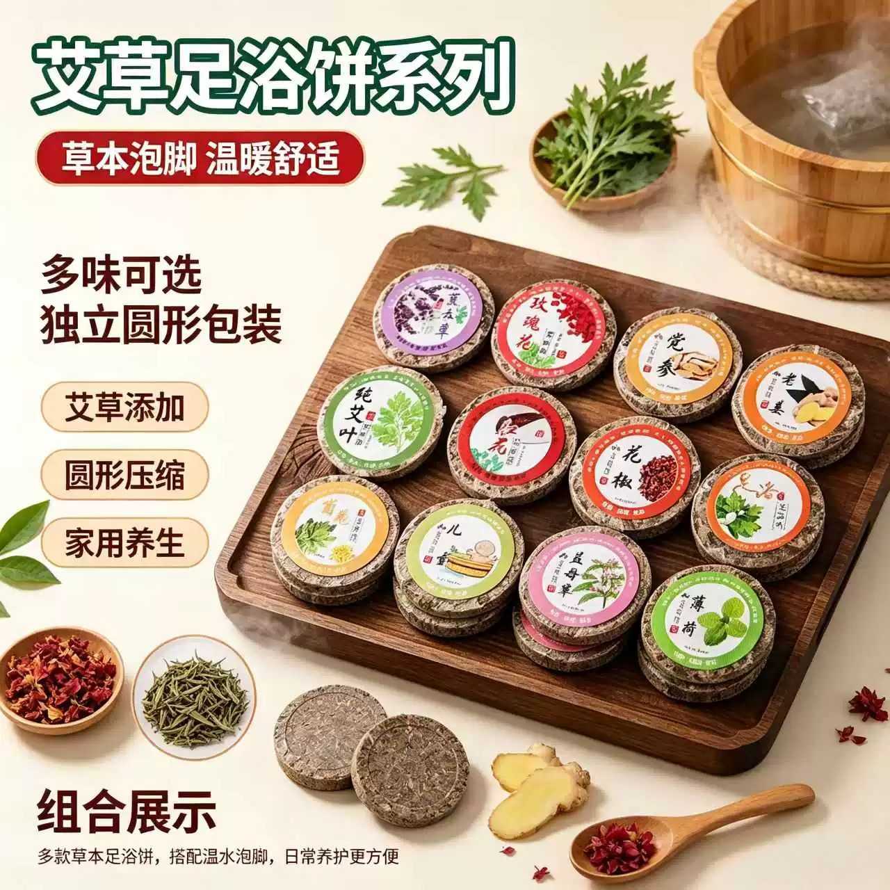 艾草红花玫瑰足浴饼纯野生艾叶