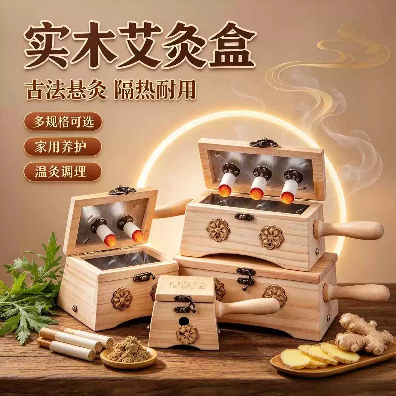 新款实木悬灸盒家用颈肩腰腿全身