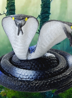 软胶仿真蛇双头眼镜蛇蓝黑色儿童玩具蛇整蛊整蛊两头假蛇动物模型